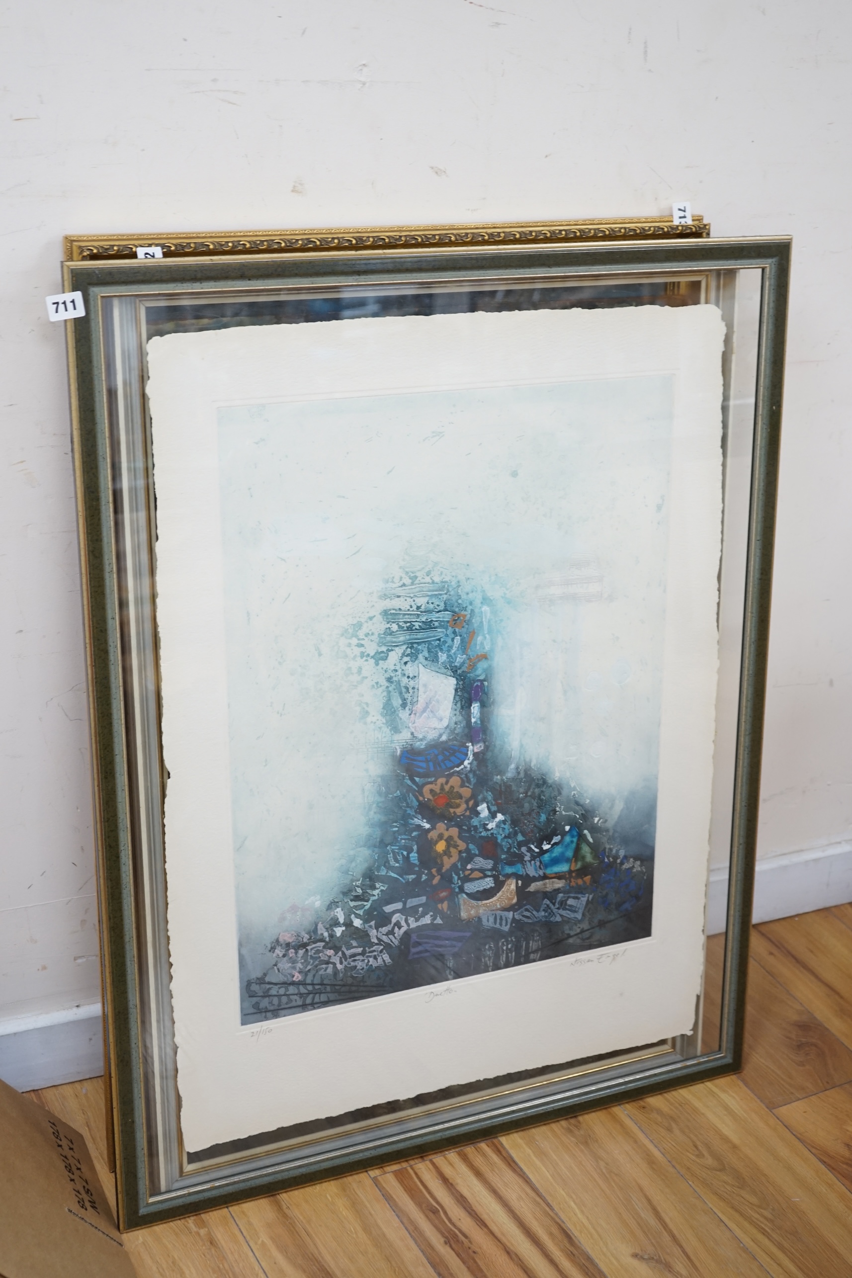 Nissan Engel (Israeli, 1931-2016), colour etching, 'Duetto', signed in pencil, limited edition 21/150, 84 x 62cm. Condition - fair to good, minor discolouration